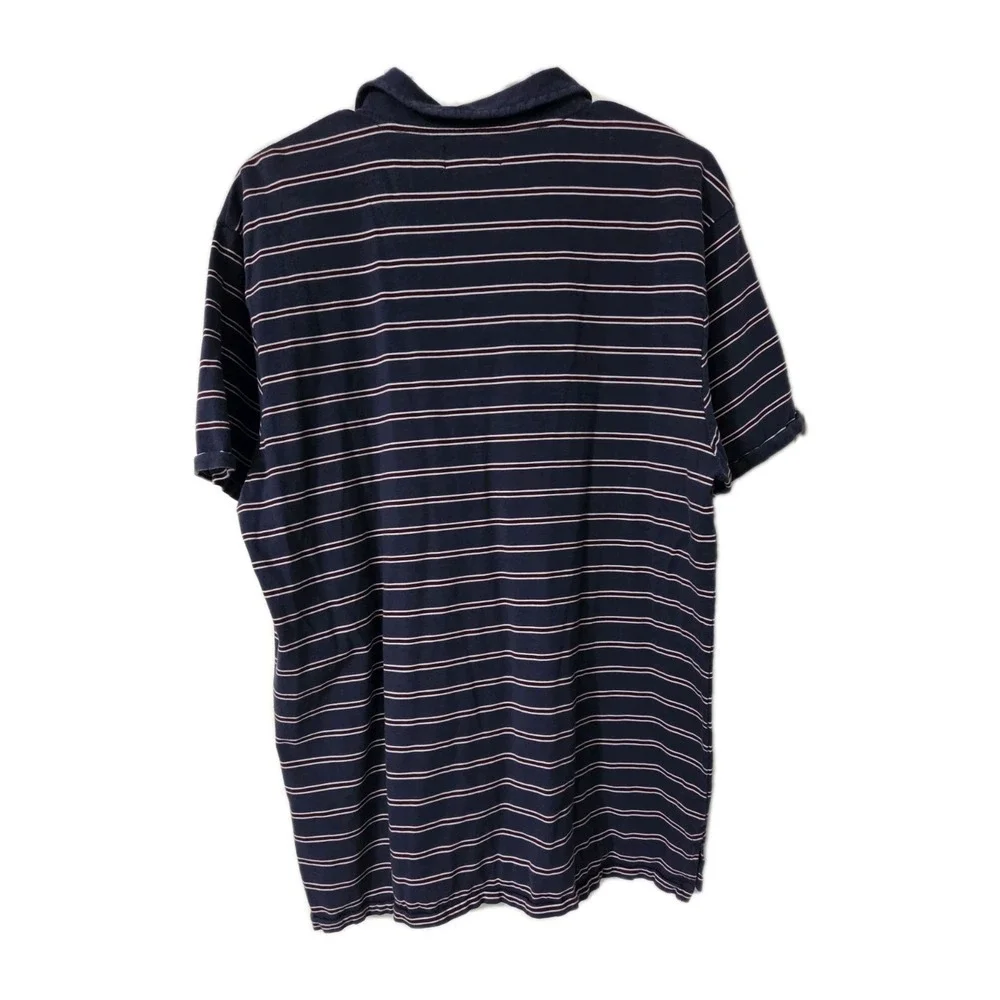 Polo Jeans Company Ralph Lauren Navy Striped Short Sleeve Polo Shirt, Large